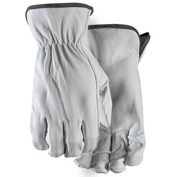 Gloves, L, Full Grain Goatskin Leather, Goatskin Palm, White, Keystone Thumb