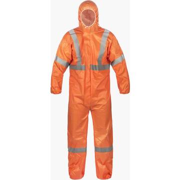 Hooded, Disposable Protective Coverall, Orange, 55 Gm Sbpp With Laminated Microporous Film