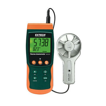 Thermo Anemometer/Data Logger, LCD Display, -148 to 2372 deg F Type K, -148 to 2192 deg F Type J
