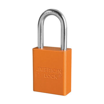 Safety Padlock, 1/4 in x 25/32 in x 1-1/2 in Shackle, 1-1/2 in x 1-7/8 in Body, Chrome Plated Boron Alloy Shackle, Anodized Aluminum Body, Orange, Open Type Shackle, Different Key