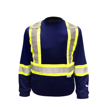 Ultraviolet Long Sleeve Safety T-Shirt, 2XL, Hi Viz Navy, Cotton Lined Polyester