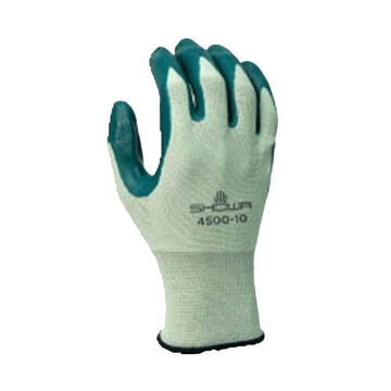 General Purpose Coated Gloves, Green, Nitrile, Nylon, 9-1/2 In