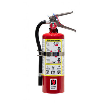 Dry Chemical Fire Extinguisher, 10 ft Range, 5 lb Capacity, 13 Sec Discharge Time, Steel, Wall Mount