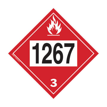 Flammable Liquid-Petroleum Crude Oil Placard, 1267 3 Legend, Text, Pictogram Legend Style, Class 3, Vinyl, Red, Black Legend, White Background, 10.75 in x 10.75 in x 0.004 in, Diamond Shape