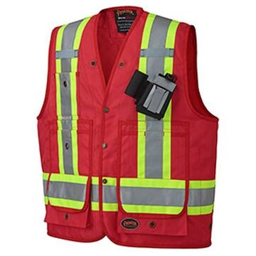 Surveyor's Work Vest, 5XL, Red, Cotton, Snap Closure