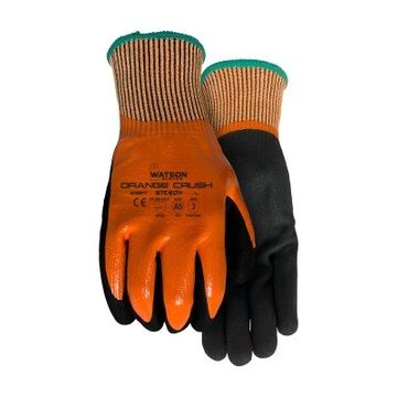 Gloves, Cut Resistant Sleeve, Nitrile Palm, Orange, Polyester