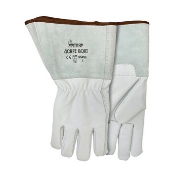 Winter Gloves, Goatskin Leather Palm, Off-white, Gray, Wing Thumb