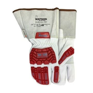 Gloves Cut Resistant Sleeve Goatskin Grain Leather Palm, Gray/red