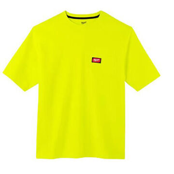 Heavy-Duty Pocket Tee Short Sleeve T-Shirt, Large, Hi-Viz Yellow, 60% Cotton, 40% Poly Blend