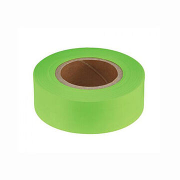 Barricade Flagging Tape, Plastic, Lime Greed, 1 in x 200 ft x 2 mm