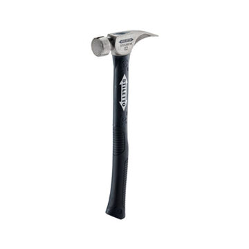 Hybrid Handle Hammer, Milled Face Type, Head Weight: 12 oz, Titanium, 16 in OAL, Curved Handle