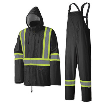 Rain Suit Waterproof Lightweight Safety, Men, Black, Polyester, Pvc