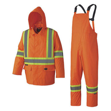 Waterproof Lightweight Safety Rain Suit, 4XL, Orange, Polyester, PVC