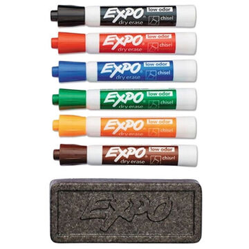 Low-Odor, Assorted Dry Erase Marker, Black, Blue, Brown, Green, Orange, Red, Chisel