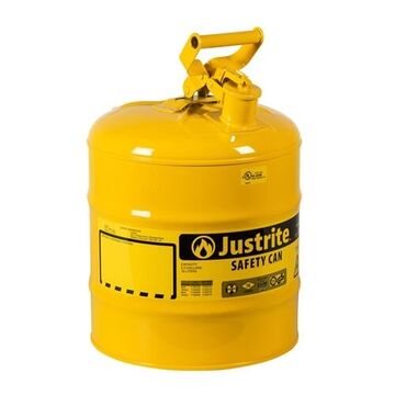 Safety Can Fuel and Gas Can, 5 gal, 11.7 in outer dia, 16.8 in ht, Steel, Yellow