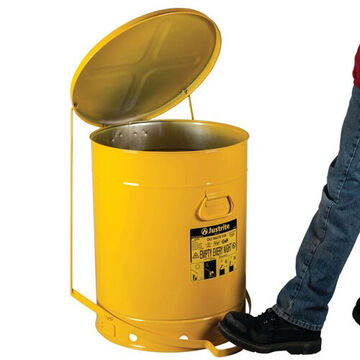 Hands-Free Oily Waste Can, 21 gal, 18.375 in dia, 23.438 in ht, Steel, Yellow