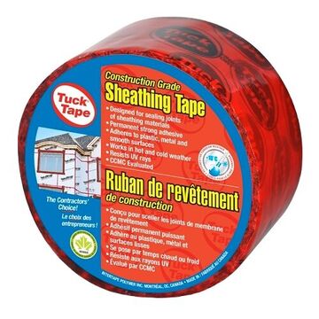 Tape Construction Grade Sheathing, 55 M Lg, 60 Mm Wd, 3 Mil Thk, Polypropylene, Red