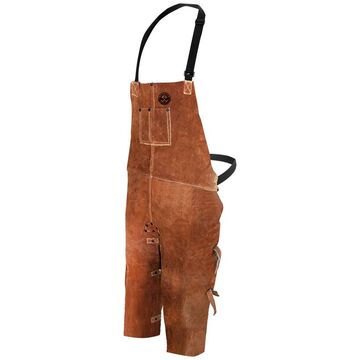 Protective Welding Bib Apron, One Size, Brown, Split Cowhide Leather, 24 In X 42 In