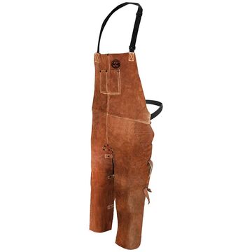Protective Welding Bib Apron, One Size, Brown, Split Cowhide Leather, 24 In X 48 In