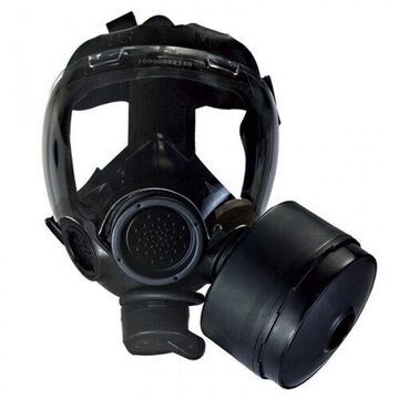 Riot Control Gas Mask, Large, Elastic, 6-Point, Polyurethane, Polyurethane, Nitrile, Nitrile, Black