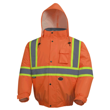 Safety Jacket Winter Quilted Bomber, Unisex, Hi-viz Orange, Pu Coated Oxford Polyester