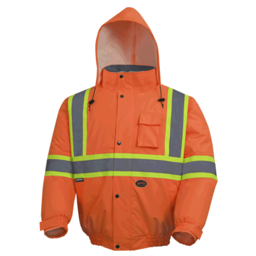 Winter Quilted Bomber Safety Jacket, Unisex, XL, Hi-Viz Orange, PU Coated oxford Polyester