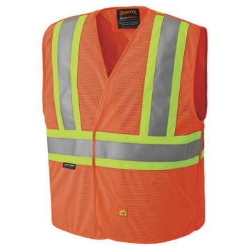 Flame-Resistant Safety Vest, L/XL, Hi-Viz Orange, Polyester Mesh, Class 2