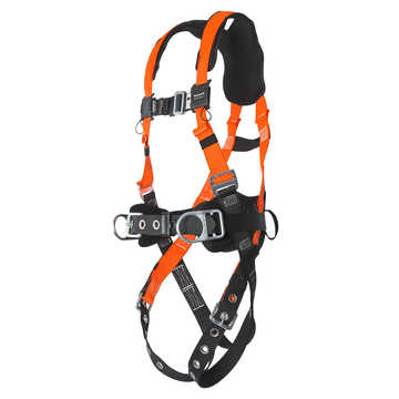 Non-stretch Full Body Harness, Universal, 400 lb Capacity, Hi-Viz Orange, Polyester