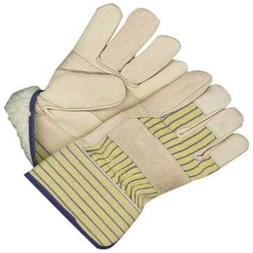 Ajusteur, gants en cuir, grand, bleu/jaune, support en coton
