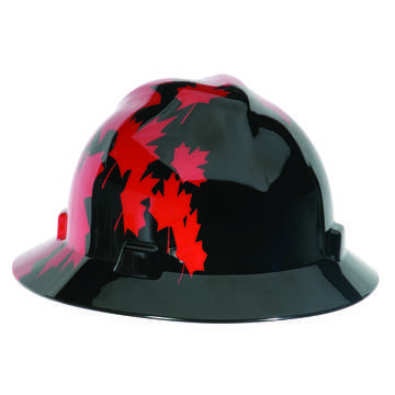 Full Brim Head Protection Non Vented Type I Hard Hat, Fits Hat 6-1/2 to 8 in, Black/Red, HDPE, 4 Point Ratchet, Class E