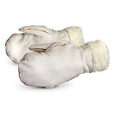 Winter Mitt Leather Gloves, White, Cowgrain Leather, for Snowmobiling/recreation