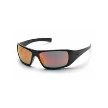 Safety Glasses, 131 mm wd, 163.5 mm lg, 2.3 mm thk, Medium, Anti-Scratch, Ice Orange Mirror, Full Frame, Black