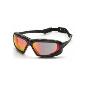 Safety Glasses, 136.5 mm wd, 166 mm lg, 2.3 mm thk, Anti-Fog, Sky Red Mirror, Vented Frame, Black-Gray