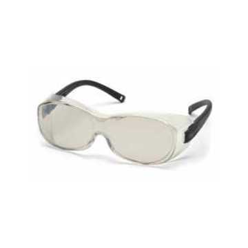 Safety Glasses, 148 mm wd, 152 to 166 mm lg, 2.03 mm thk, Medium, Anti-Scratch, I/O Mirror, Frameless, Black