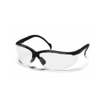 Safety Glasses, 142 mm wd, 150 to 163 mm lg, 2.2 mm thk, Anti-Fog, Scratch-Resistant, Clear, Half Frame, Black