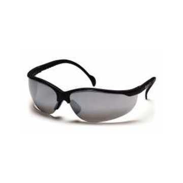 Safety Glasses, 142 mm wd, 150 to 163 mm lg, 2.2 mm thk, Anti-Scratch, Silver Mirror, Half Frame, Black