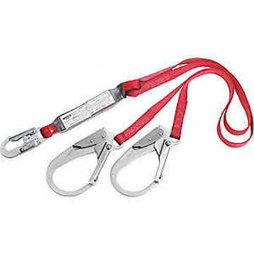 Lanyard Shock Absorbing, Red, Polyester Web, 6 Ft, Snap Hook