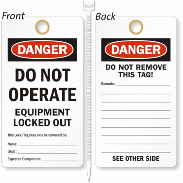 Lockout Safety Tag, Danger - Do Not Operate Legend, Black on Red/White, Polyester