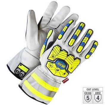 Driver, Hi-viz/reflective, Leather Gloves, Yellow/gray, Grain Goatskin Backing