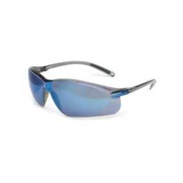 Safety Glasses, Medium, Anti-Scratch, Blue, Frameless, Wraparound, Gray