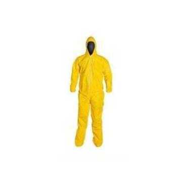 Hooded, Chemical Resistant Protective Coverall, X-Large, Yellow, Tychem® 2000 Fabric, 41-1/4 to 44-3/4 in, Serged