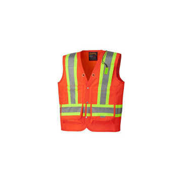 Gilet de sécurité d'arpenteur haute visibilité, petit, orange, polyester Oxford 600 deniers, enduit PU, classe 2