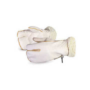 Winter Mitt Leather Gloves, White, Cowgrain Leather