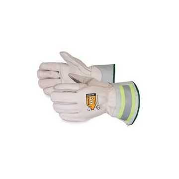 Deluxe Winter High Visibility Leather Gloves, Medium, White, Grain Horsehide