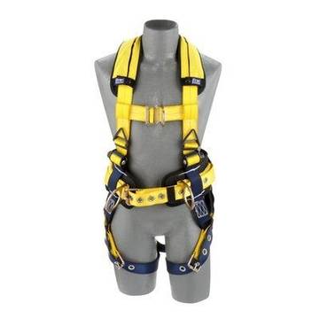 Positioning/Climbing Harness, Medium, 420 lb, Yellow, Repel Polyester, Construction, Vest, Zinc Plated Steel, Aluminum, Stainless Steel Torso Buckle, Stainless Steel Grommet Leg Buckle, Zinc Plated Steel Chest Buckle