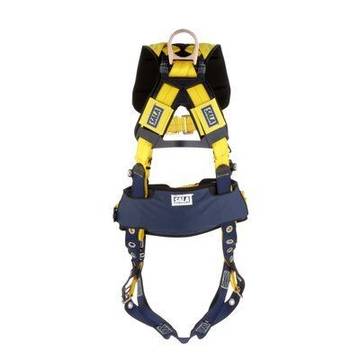 Positioning/Climbing Harness, Medium, 420 lb, Yellow, Repel Polyester, Construction, Vest, Zinc Plated Steel, Aluminum, Stainless Steel Torso Buckle, Stainless Steel Grommet Leg Buckle, Zinc Plated Steel Chest Buckle