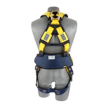 Positioning/Climbing Harness, Medium, 420 lb, Yellow, Repel Polyester, Construction, Vest, Zinc Plated Steel, Aluminum, Stainless Steel Torso Buckle, Stainless Steel Grommet Leg Buckle, Zinc Plated Steel Chest Buckle