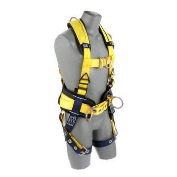 Positioning/Climbing Harness, Medium, 420 lb, Yellow, Repel Polyester, Construction, Vest, Zinc Plated Steel, Aluminum, Stainless Steel Torso Buckle, Stainless Steel Grommet Leg Buckle, Zinc Plated Steel Chest Buckle