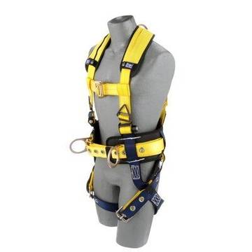 Positioning/Climbing Harness, Medium, 420 lb, Yellow, Repel Polyester, Construction, Vest, Zinc Plated Steel, Aluminum, Stainless Steel Torso Buckle, Stainless Steel Grommet Leg Buckle, Zinc Plated Steel Chest Buckle