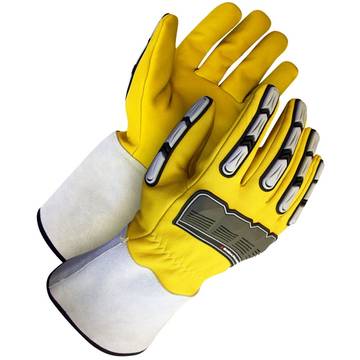 Gants en cuir, très grands, jaune, support en cuir de chèvre grainé